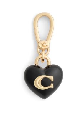 Coach Black Enamel Heart Key Charm &  Jewelry Charm with Gold-Tone 'C' Clip